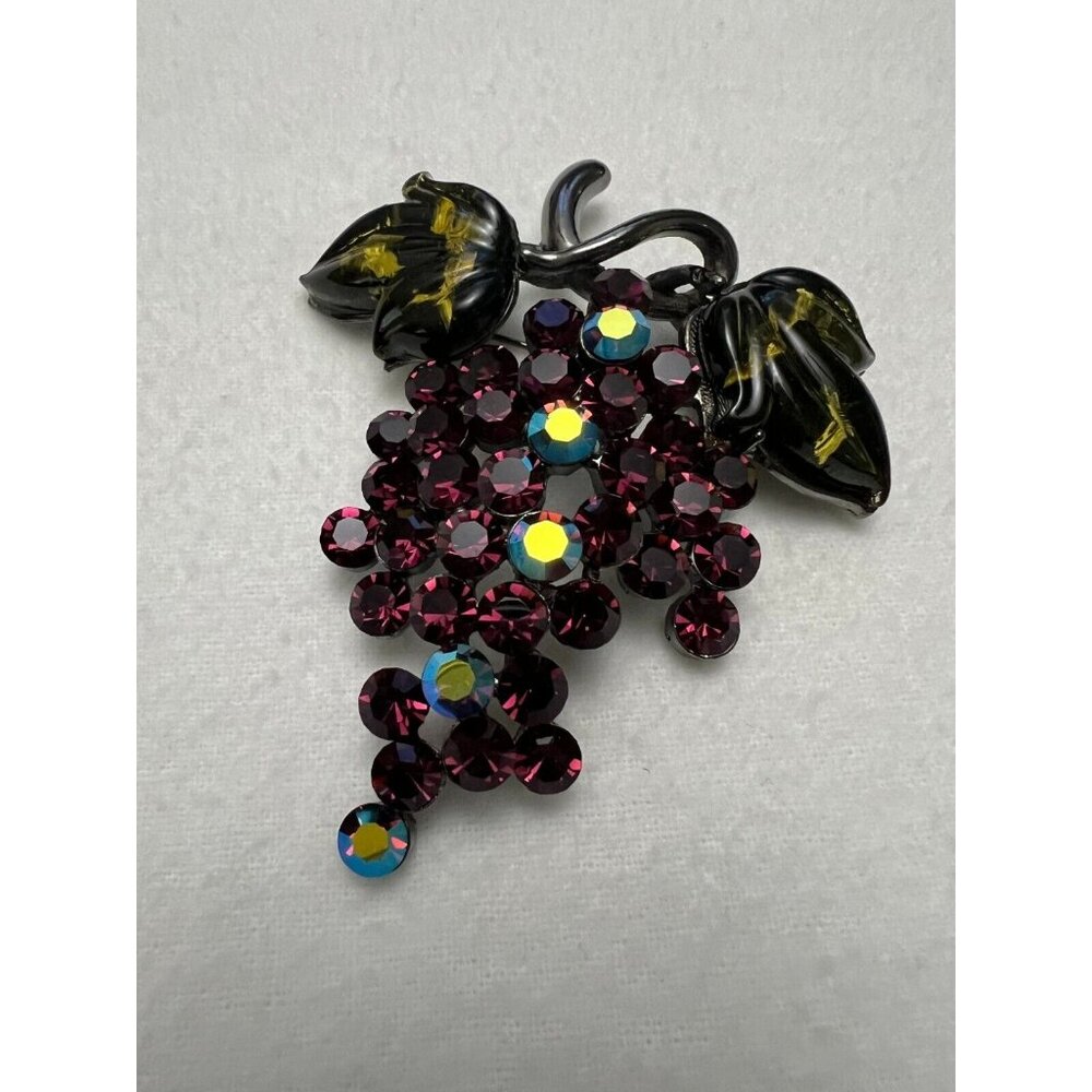 Womens Crystal Grapes Brooch‎ Pin Dark Green Purple Pin Clothing Accessories 3"